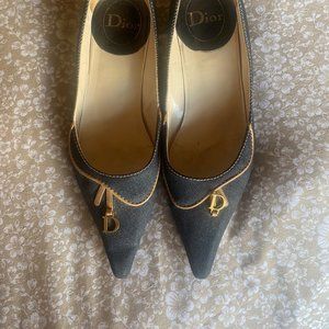 Vintage Christian Dior Saddle Denim Pointed Flats 40.5 10.5